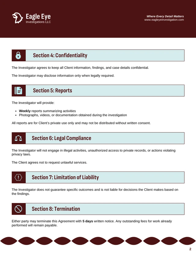 Private Investigator Contract Template - صفحة 2