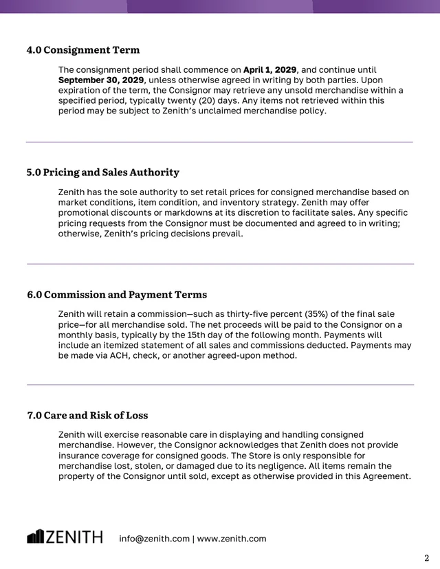 Merchandise Consignment Contract Template - page 2