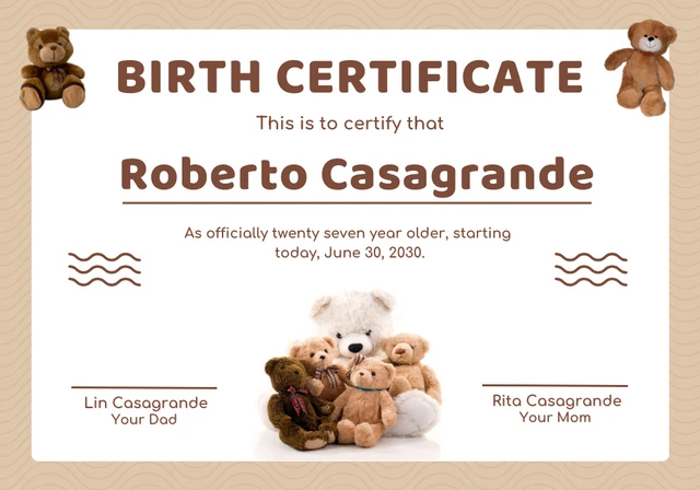 Brown Cute Illustration Birthday Certificate Template