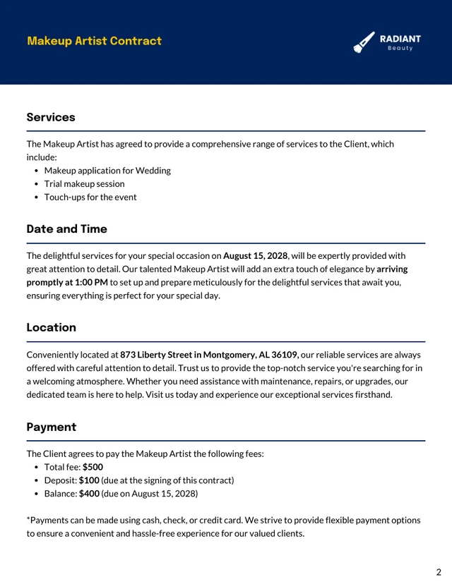 Makeup Artist Contract Template - page 2