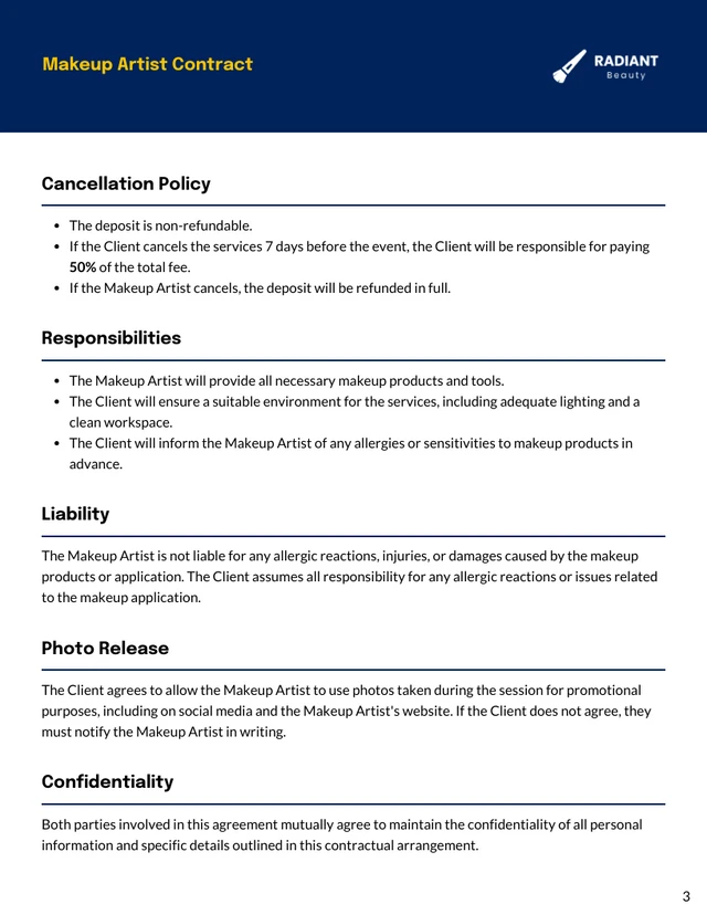 Makeup Artist Contract Template - Pagina 3