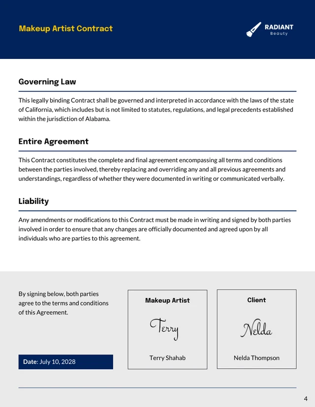 Makeup Artist Contract Template - Page 4