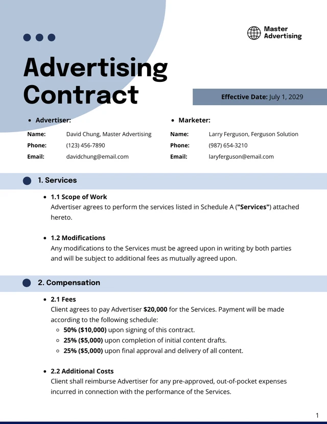 Advertising Contract Template - صفحة 1