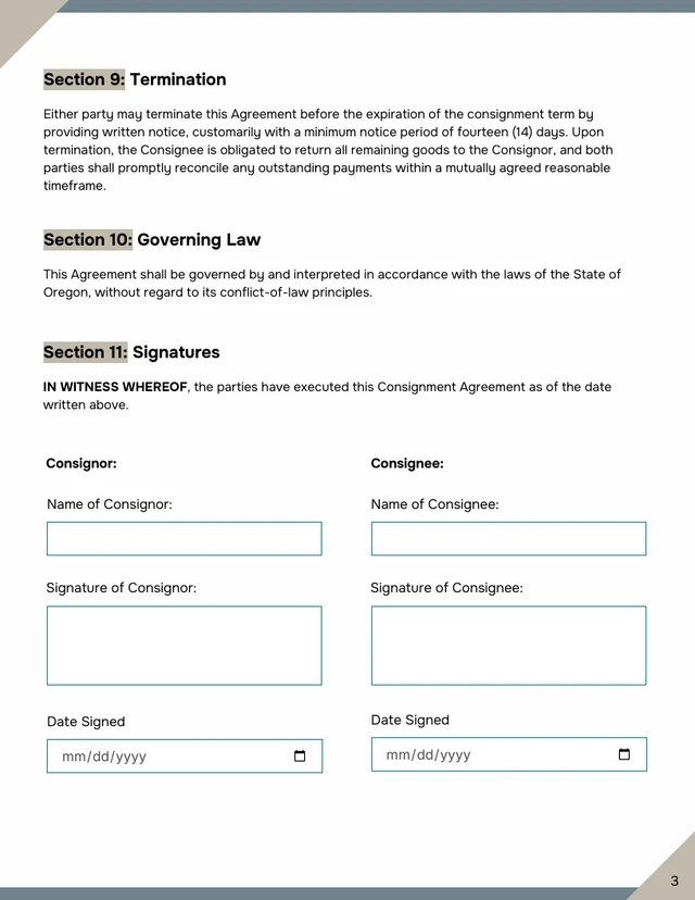 Consignment Contract Template - page 3