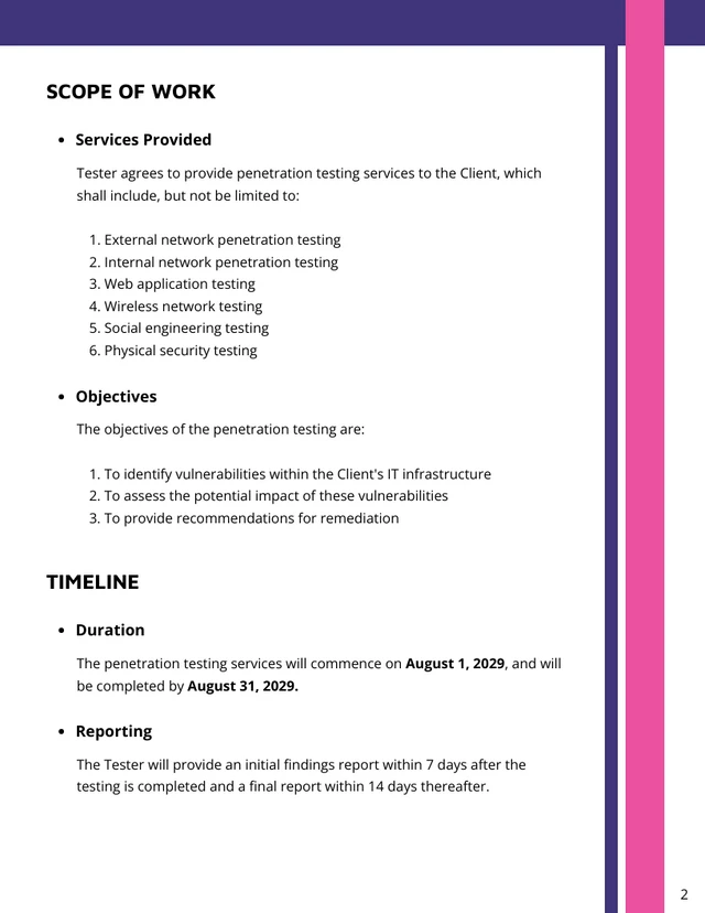 Penetration Testing Contract Template - page 2