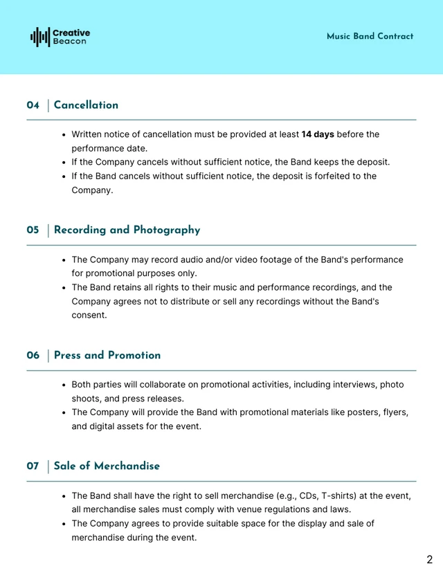 Music Band Contract Template - Pagina 2