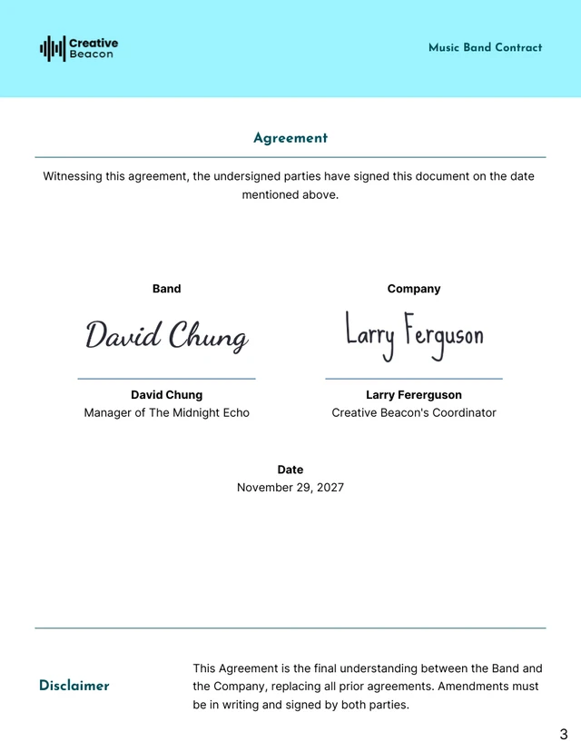 Music Band Contract Template - Page 3