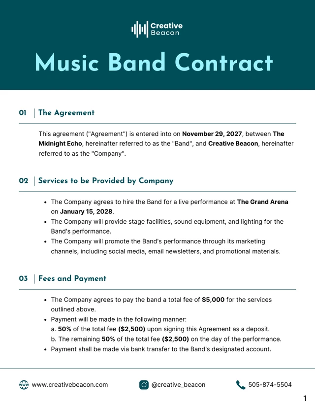 Music Band Contract Template - page 1