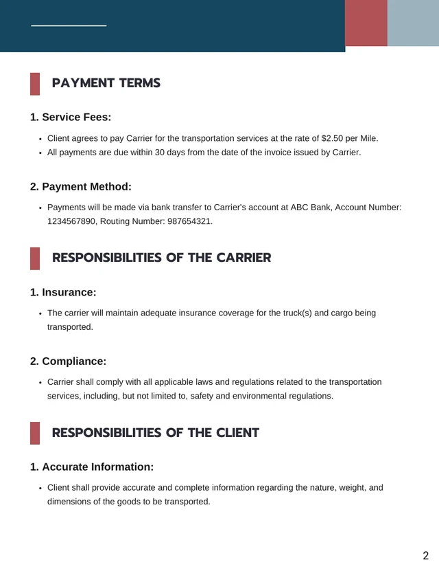 Trucking Company Contract Template - Seite 2