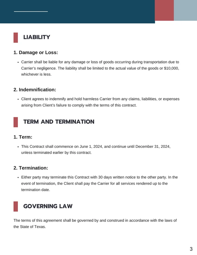 Trucking Company Contract Template - page 3