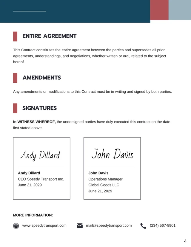 Trucking Company Contract Template - Page 4