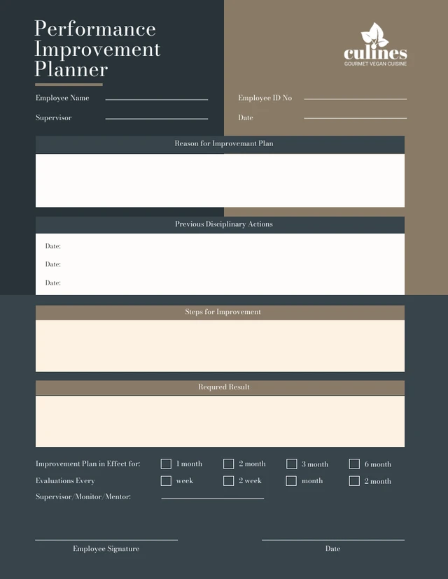 Dark Blue and Gold Performance Improvement Planner Template