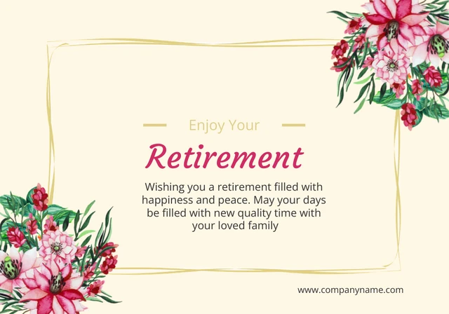 Beige Floral Frame Retirement Card Template