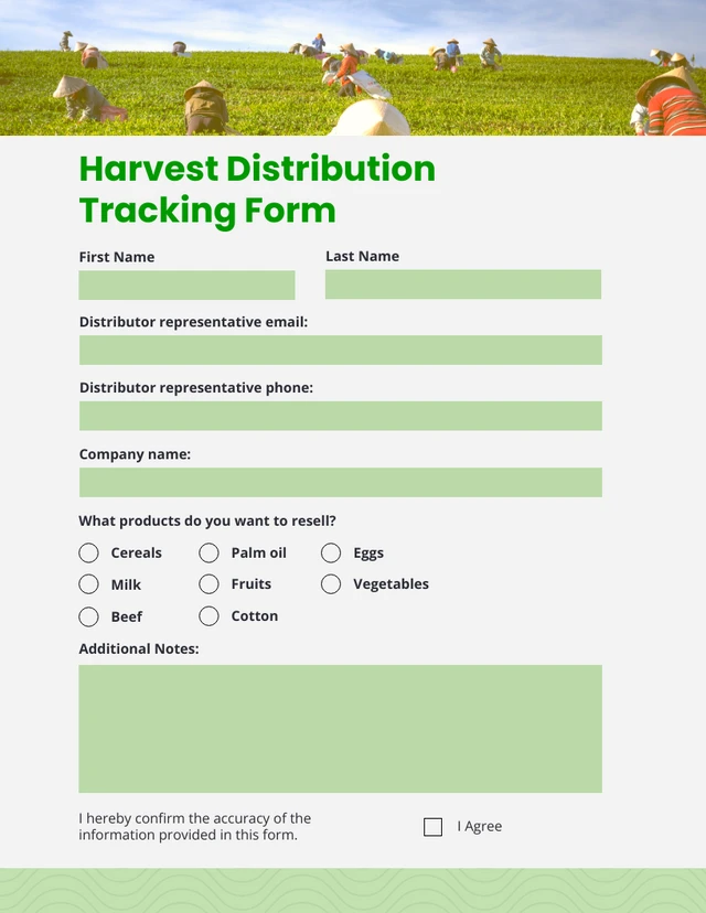 Grey and Green Harvest Distribution Tracking Form Template