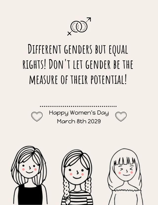 Beige Classic Illustration Gender Equality Happy Women Day Poster Template