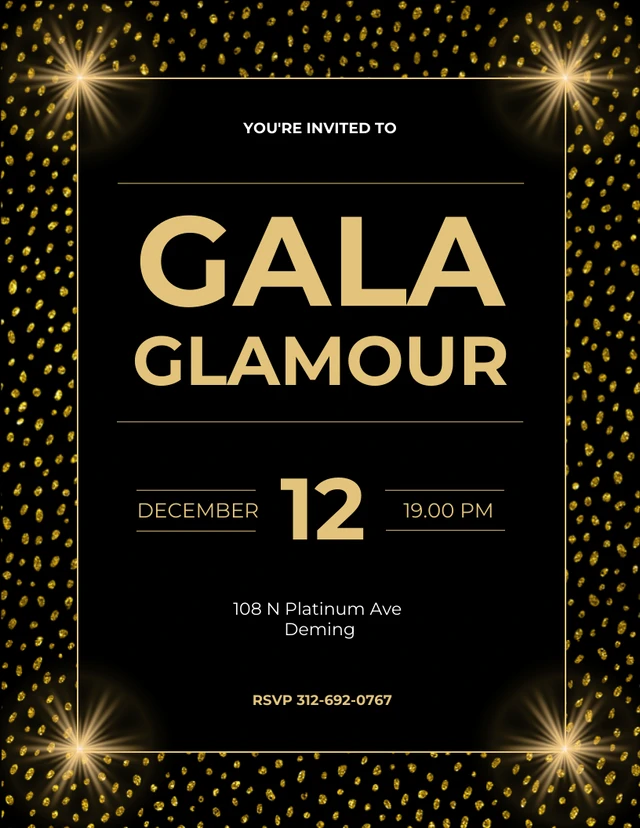 Dark Sparkling Gold Gala Invitation Template