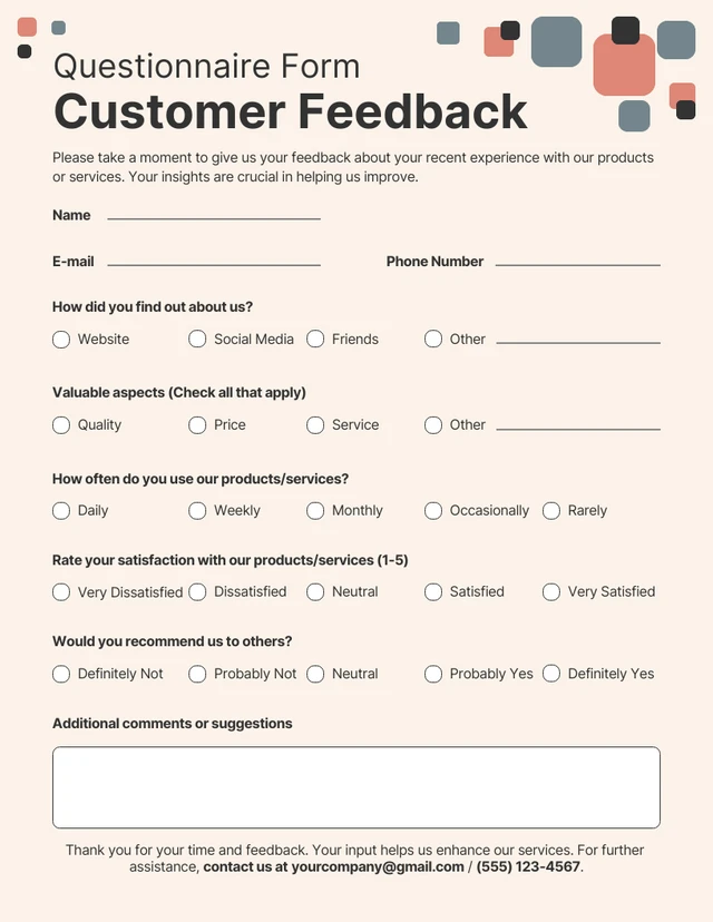 Soft Red and Cream Simple Questionnaire Form Template