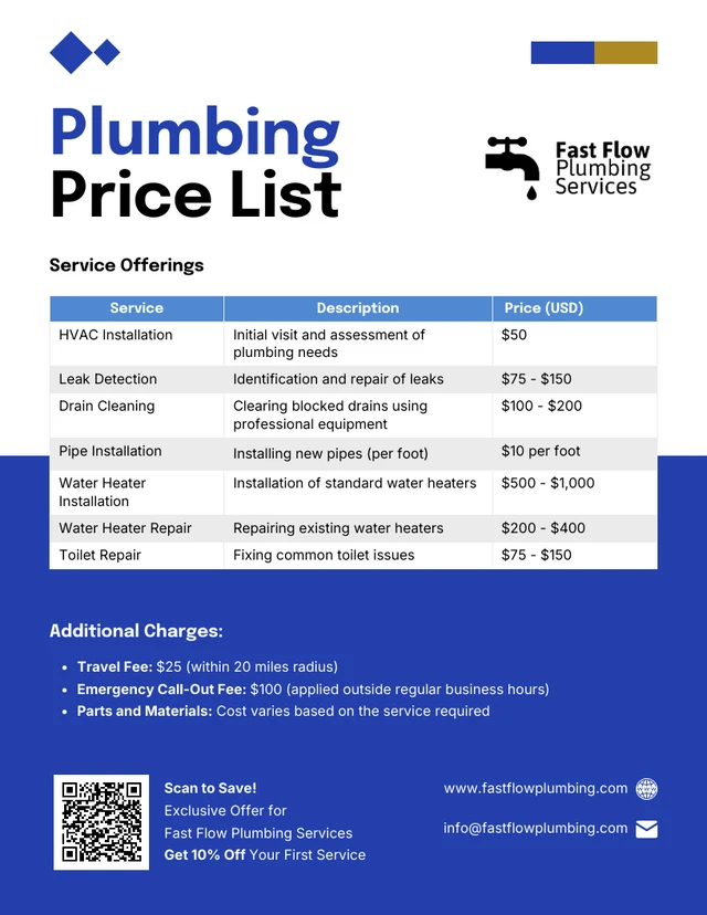 Plumbing Price List Template