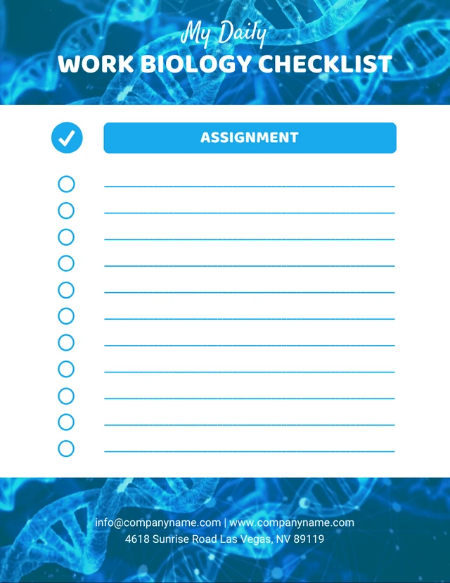 Blaue und weiße moderne professionelle Arbeitsbiologie Checkliste