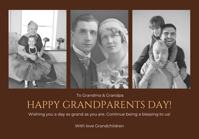 Modèle de carte de fête des grands-parents heureux classique minimaliste brun foncé