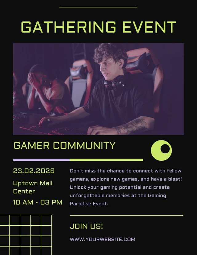 Green Purple Y2K Style Gamer Event Flyer Template
