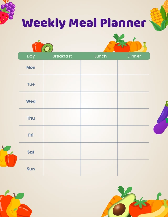 Colorful Weekly Meal Planner Template