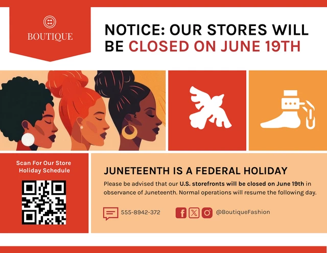 Observando el Juneteenth en el trabajo: Folleto de aviso de cierre por días festivos