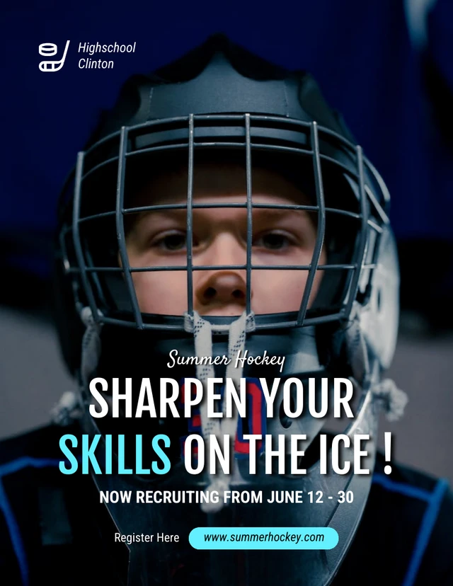 Dark Simple Photo Summer Hockey Poster Template