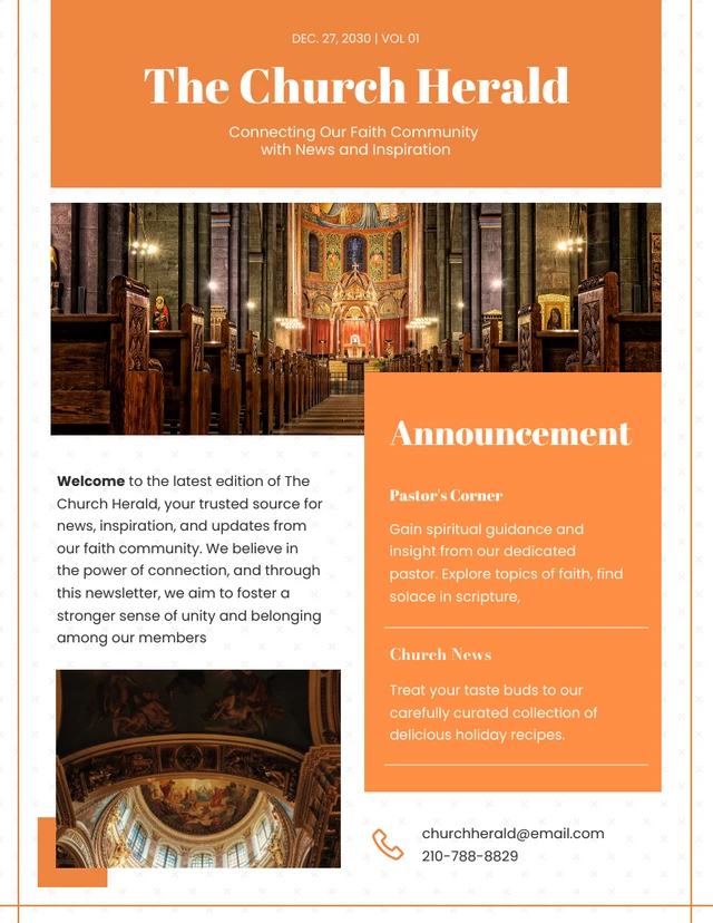 Einfache Orange Church Herald-Newsletter-Vorlage