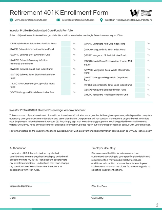 Retirement 401K Enrollment Form - صفحة 2