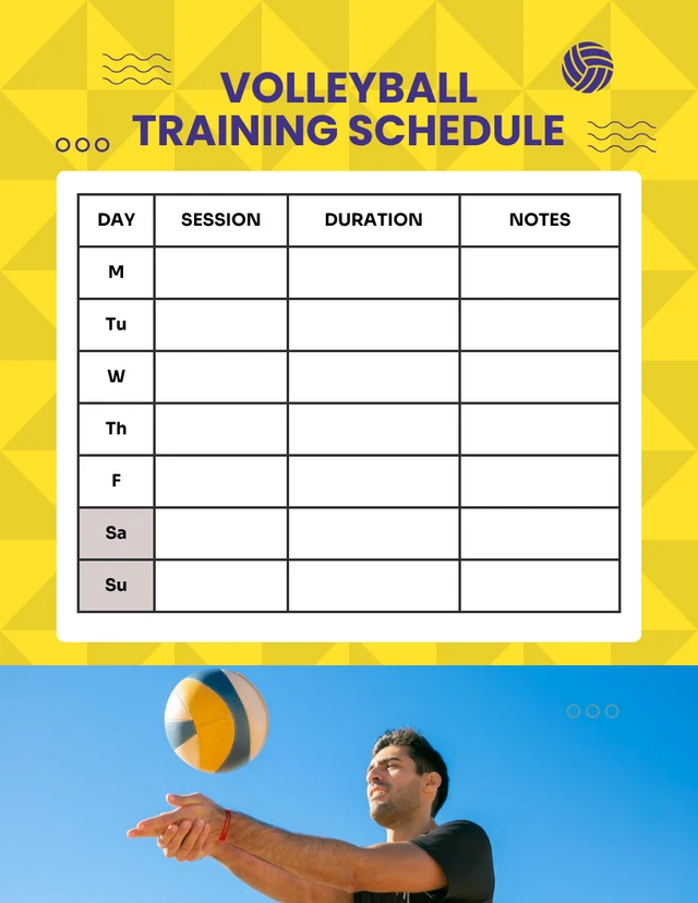 Yellow Modern Geometric Volleyball Training Schedule Template