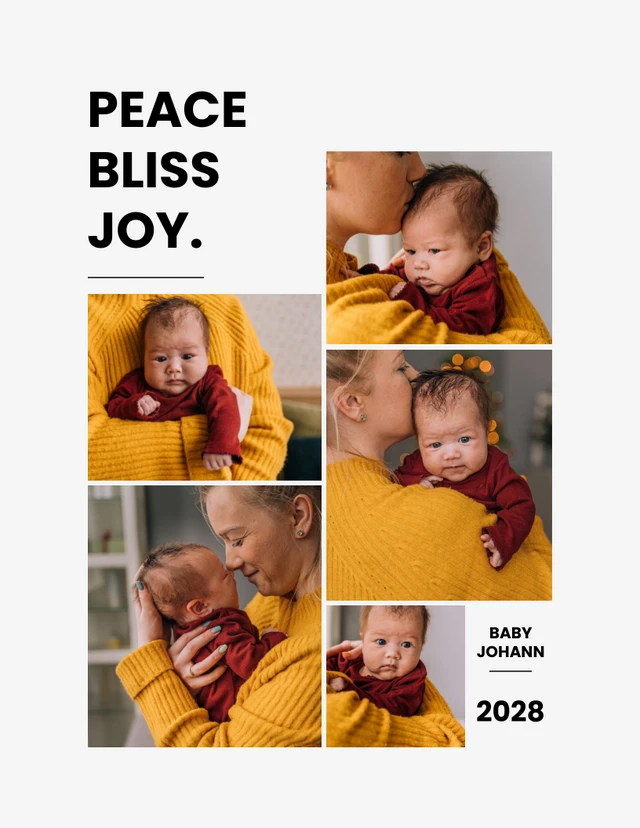 Elegant White and Black Baby Photo Album Collage Template