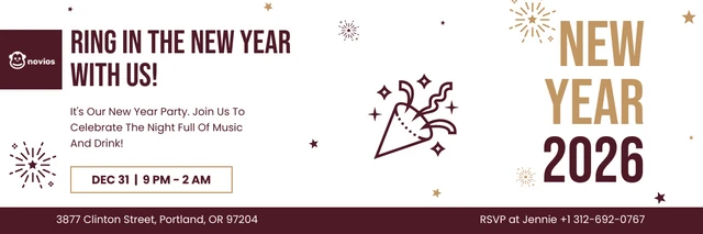 Red Maroon And Gold New Year Party Celebration Banner Template