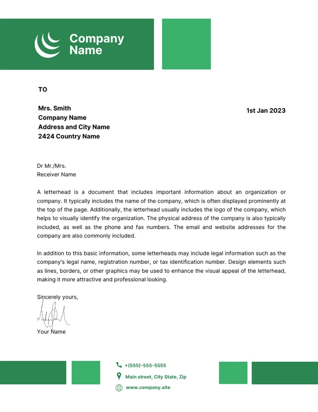 White And Green Modern Company Letterhead Template
