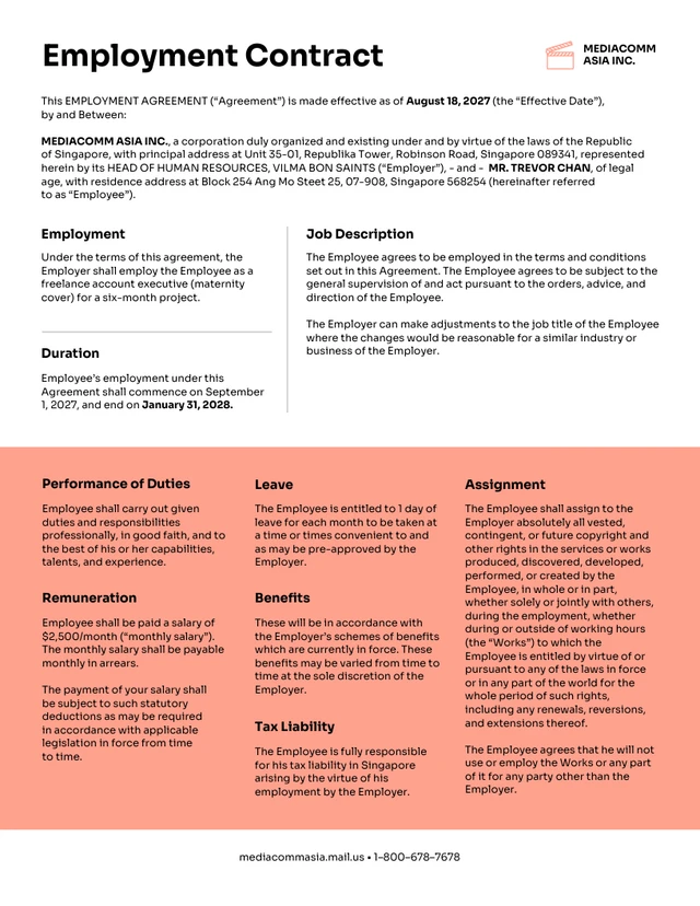 Standard Employment Agreement - Page 1