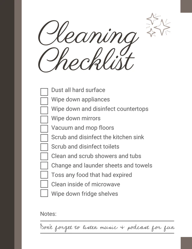 Brown MInimalist Cleaning Checklist Template