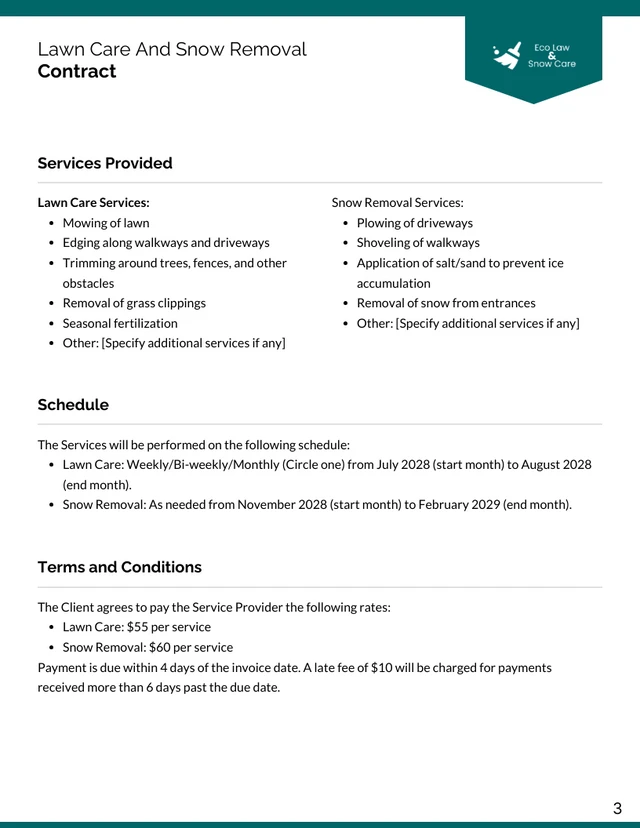 Lawn Care And Snow Removal Contract Template - Page 3