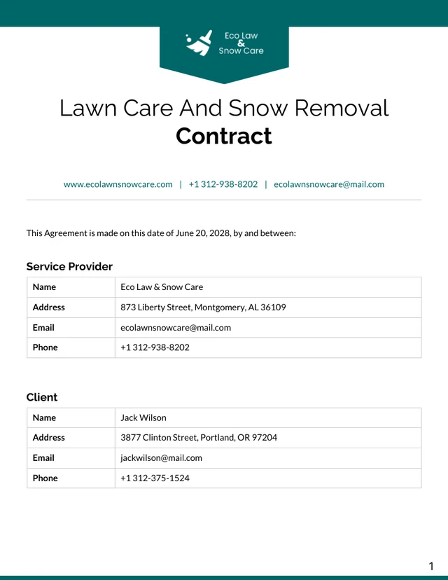 Lawn Care And Snow Removal Contract Template - Página 1