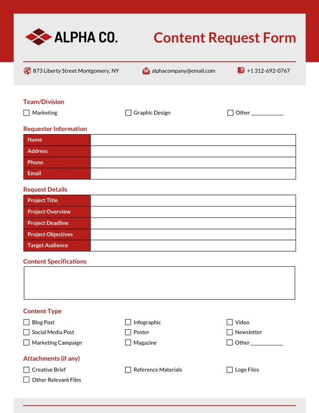 Modern Red Content Request Forms Template