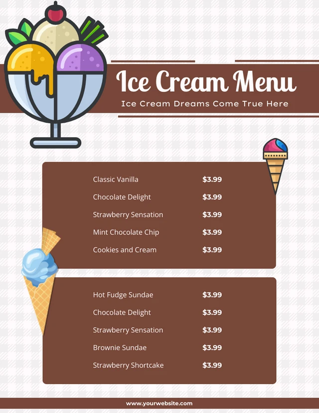 Brown Minimalist Design Ice Cream Menus Template