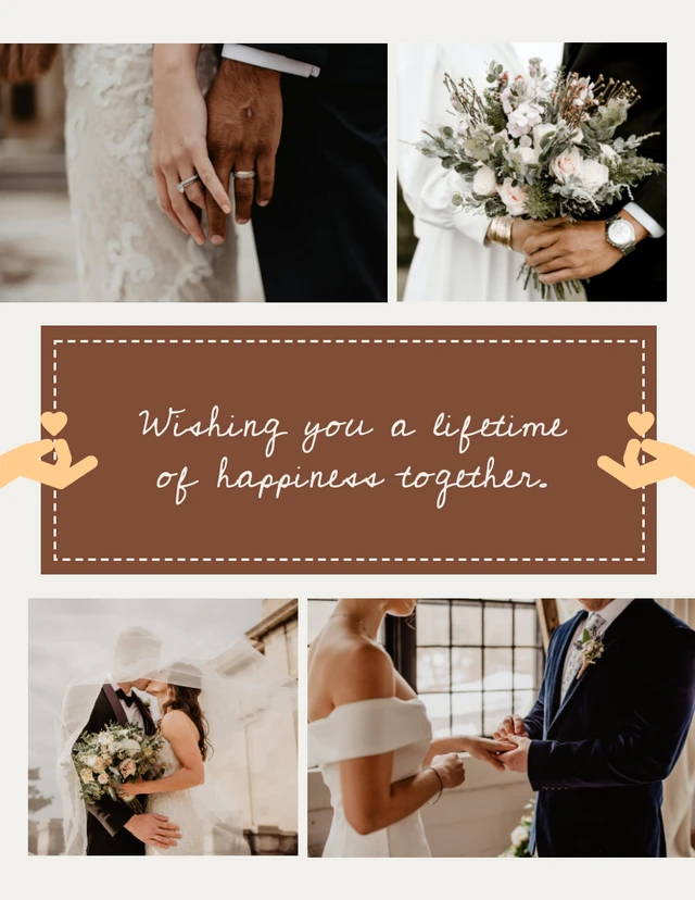 Beige And Brown Simple Wedding Wishes Photo Collages Template
