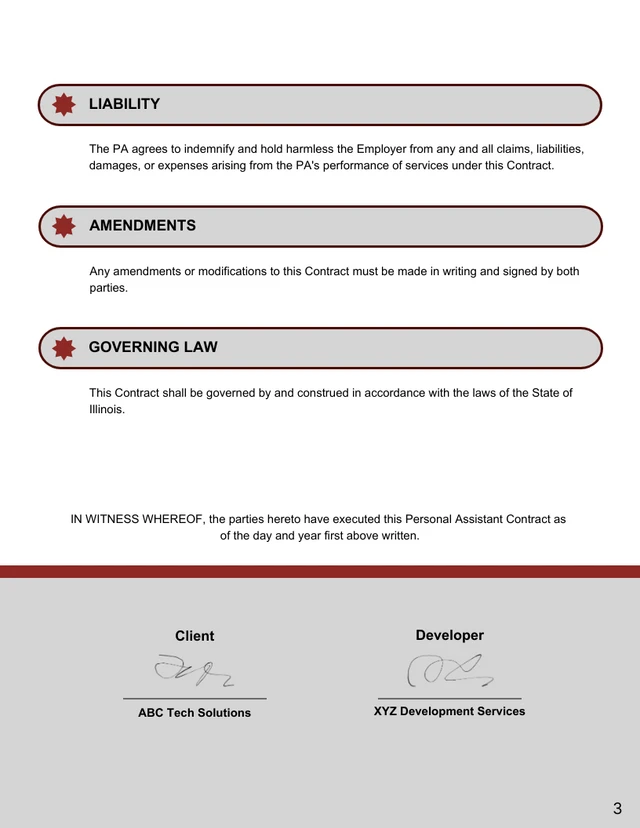 Personal Assistant Contract Template - page 3