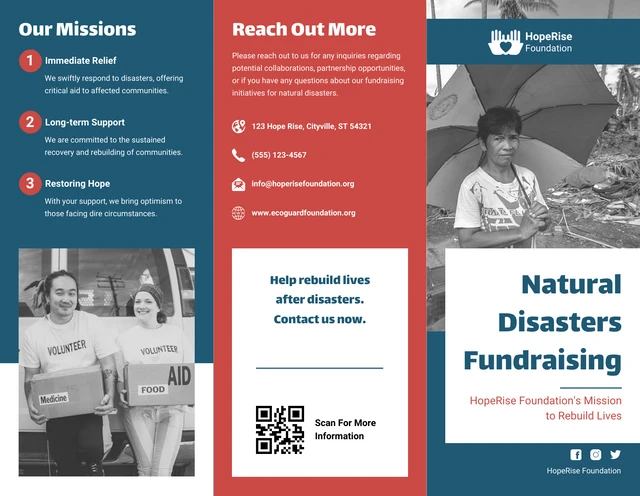 Modern Blue and Red Natural Disaster Fundraising Tri-fold Brochure - Page 1