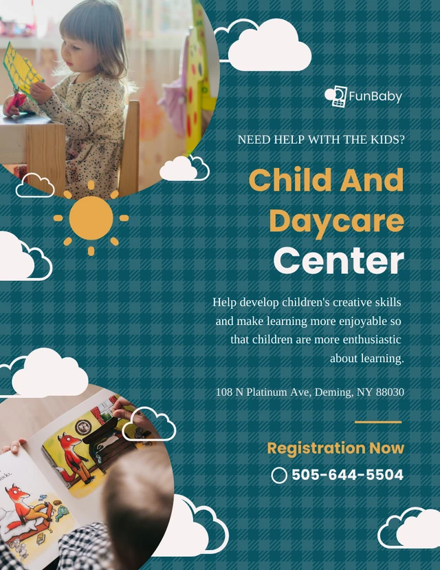 Green And Yellow Sky Daycare Flyer Template