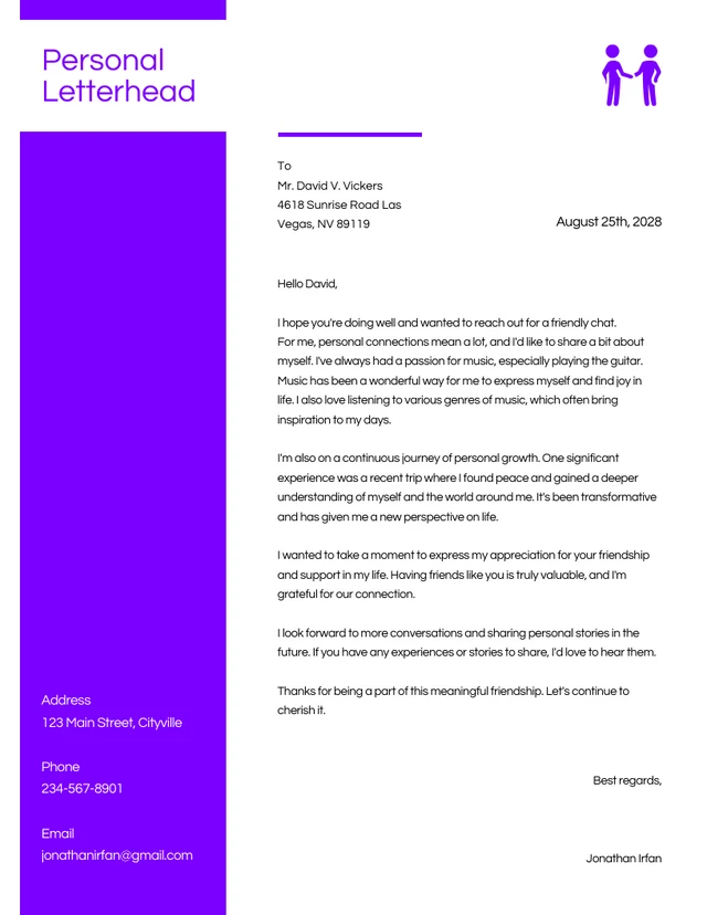 Clean Royal Purple Personal Letterhead Template