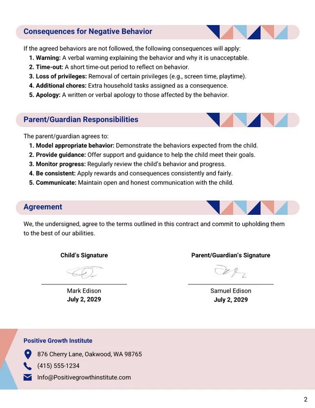 Child Behavior Contract Template - صفحة 2