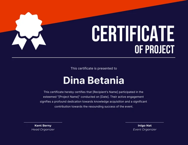 Simple Dark Bold Project Certificate Template