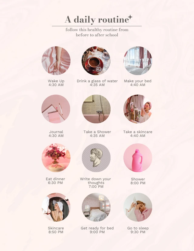 Soft Pink Daily Routine Before and After School  Template