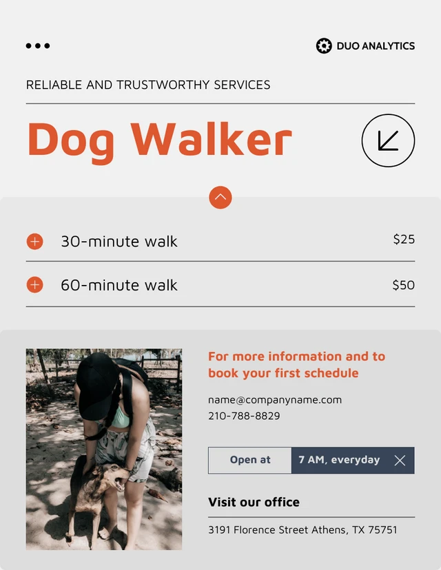 Simple Orange and Grey Dog Walker Flyer Template