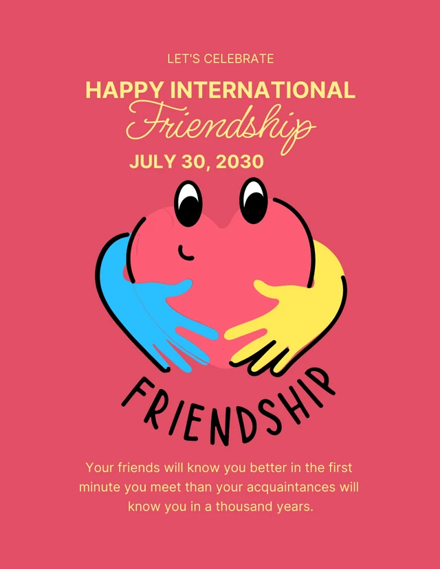 Red And Yellow Simple Illustration Happy Friendship Poster Template